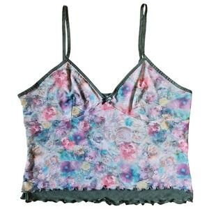 No Boundaries Top Green Floral Babydoll Tank Festival Fairy Grunge‎ Size XL